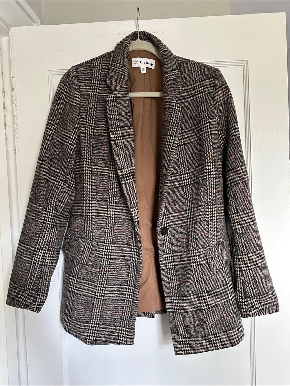 The Drop Women's Brown Plaid Single-Button Blazer